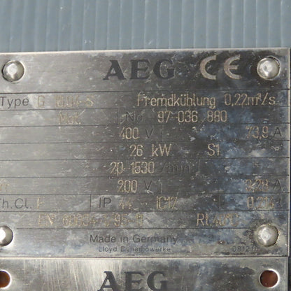 AEG G16.04-S 26kW 400V 20-1530RPM Motor W/ Encoder