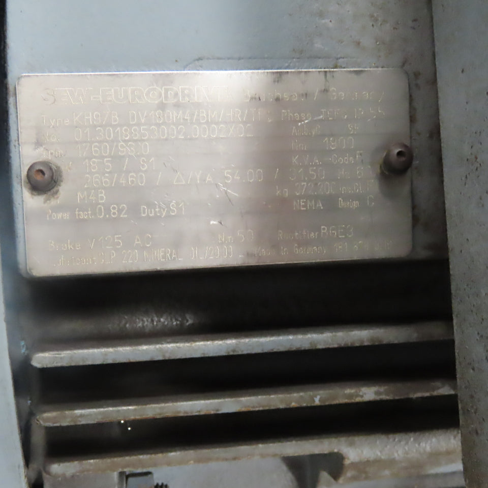 Sew KH97B 18.96:1 93RPM Output 1760RPM Rear Shaft 18.5kW 266/460V Gear Motor