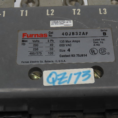 Furnas 40JB32AF Size 4 Contactor 600V 135A Max 120V Coil