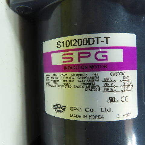 SPG S10I200DT-T 200W Induction Motor 1600RPM 230V 3PH 0.95A Tested