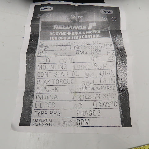 Reliance B18H1070R-MC 3Hp @2000RPM AC Synchronous Motor For Brushless Control