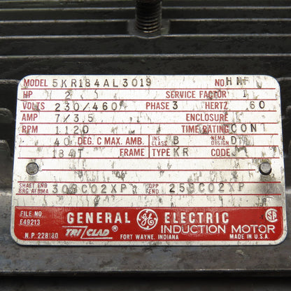 General Electric 5KR184AL3019 2Hp 1120RPM 1120 RPM 3Ph 230/460V AC Motor