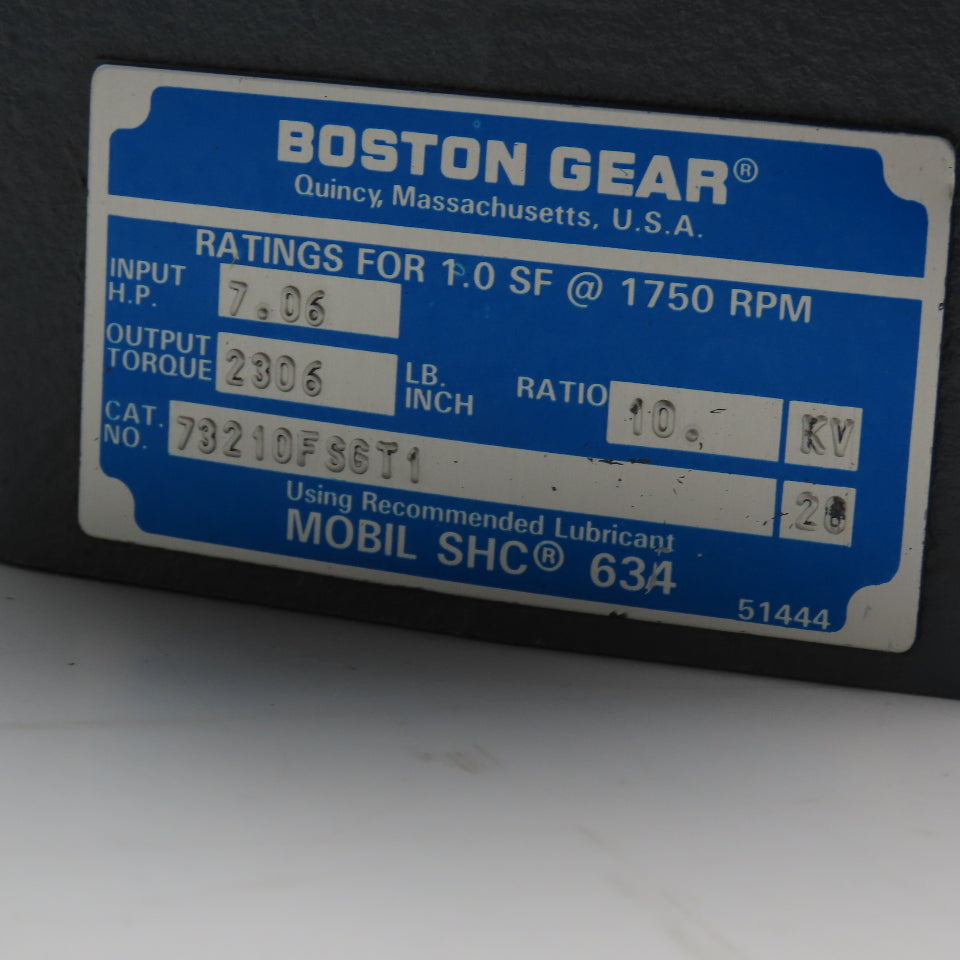 Boston Gear 73210FSGT1 10:1 Ratio Gear Reducer 175RPM Output 7.06Hp Max