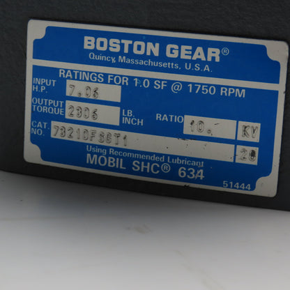 Boston Gear 73210FSGT1 10:1 Ratio Gear Reducer 175RPM Output 7.06Hp Max