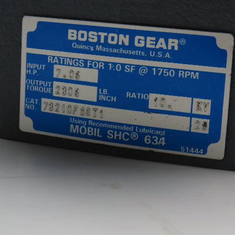Boston Gear 73210FSGT1 10:1 Ratio Gear Reducer 175RPM Output 7.06Hp Max