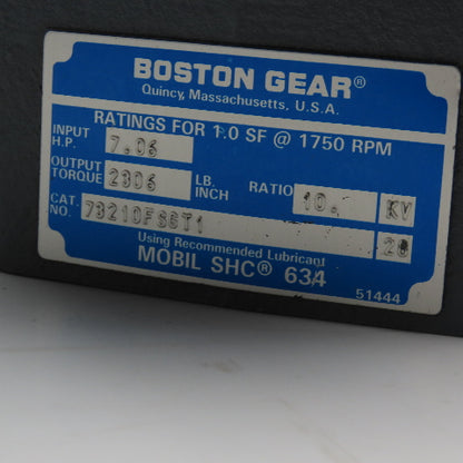 Boston Gear 73210FSGT1 10:1 Ratio Gear Reducer 175RPM Output 7.06Hp Max