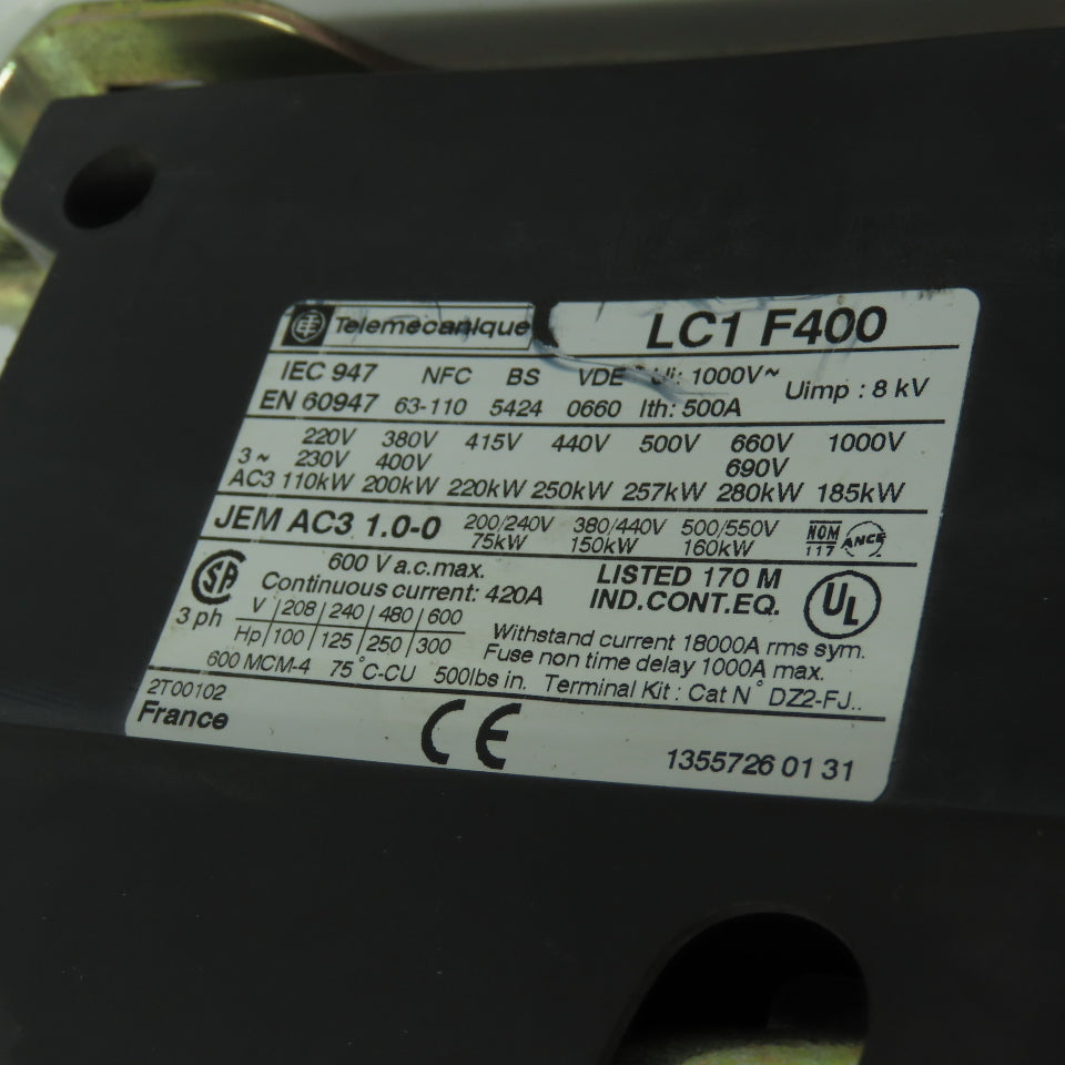 Telemecanique LC1F400 600VAC Square D Contactor 420A 3Ph