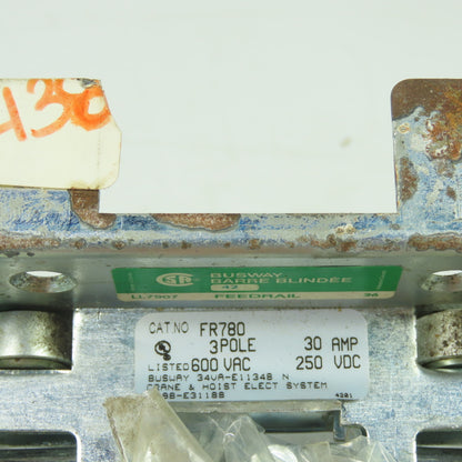Feedrail FR780 600VAC Busway Roller Trolley 3Pole 30A 250VDC