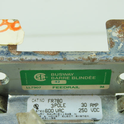 Feedrail FR780 600VAC Busway Roller Trolley 3Pole 30A 250VDC