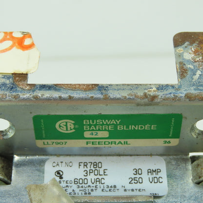 Feedrail FR780 600VAC Busway Roller Trolley 3Pole 30A 250VDC