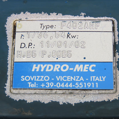 Hydro-Mec Type 22 36.54:1 Ratio Gear Motor 45RPM Output .9kW 220-480V 50/60Hz