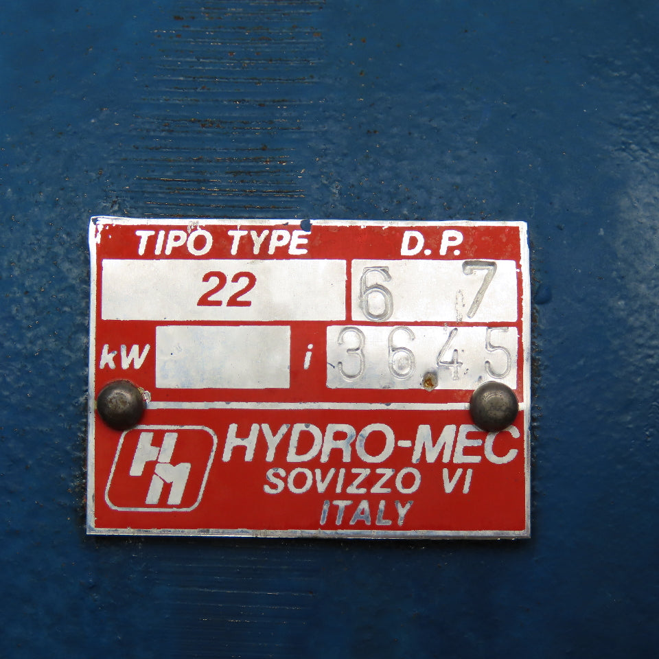 Hydro-Mec Type 22 36.45:1 Ratio Gear Motor 46.6RPM Output .9kW 220-480V 50/60Hz