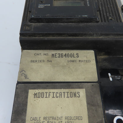 Square D ME36400LS 400A Circuit Breaker W/Micrologic Trip Unit RP100 600VAC