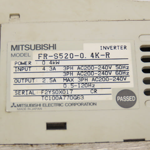 Mitsubishi FR-S520-0.4K-R Freqrol S500 0.4kW 200-240V Inverter Drive 0.5-120Hz