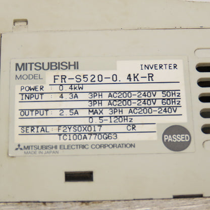 Mitsubishi FR-S520-0.4K-R Freqrol S500 0.4kW 200-240V Inverter Drive 0.5-120Hz