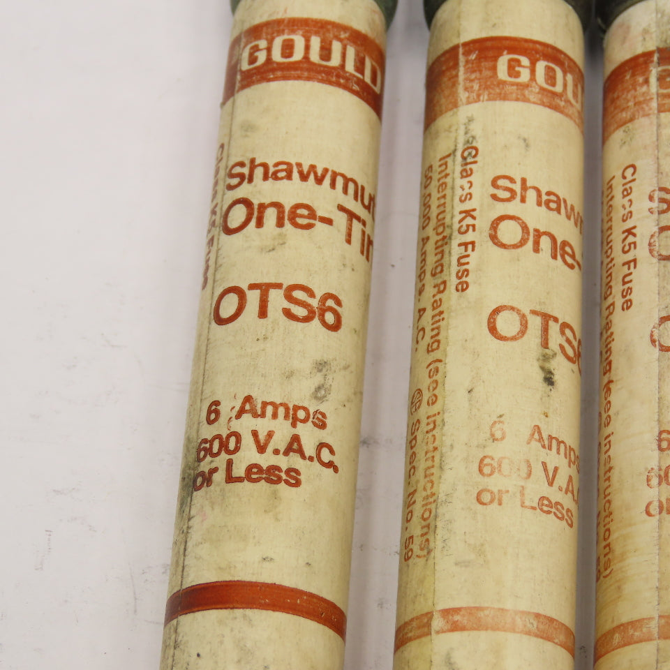 Gould Shawmut OTS6 6A 600V One-Time Class K5 Fuse Lot Of 6