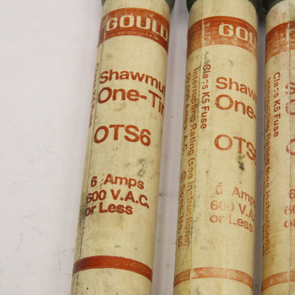 Gould Shawmut OTS6 6A 600V One-Time Class K5 Fuse Lot Of 6
