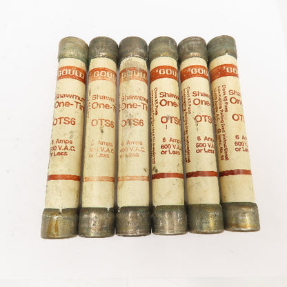 Gould Shawmut OTS6 6A 600V One-Time Class K5 Fuse Lot Of 6