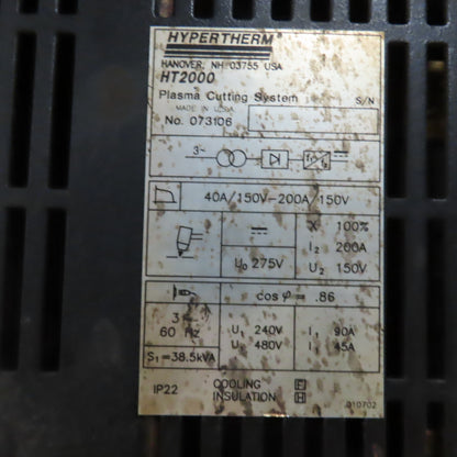 Hypertherm HT2000 Plasma Cutting System Power Supply 40A/150V-200A/150V
