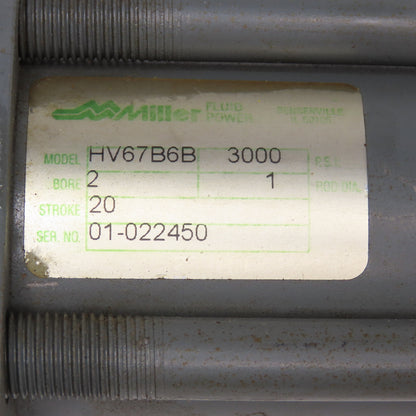 Miller HV67B6B 2" Bore 20" Stroke Double Acting Hydraulic Cylinder