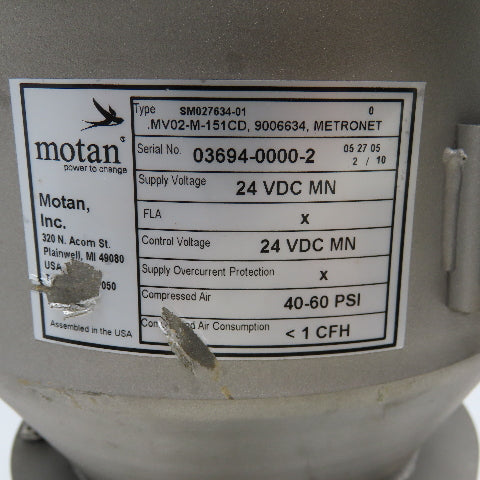 Motan MV02-M-151 Dry Bulk Material Loader Hopper W/ Metronet Module 1.4L Approx.