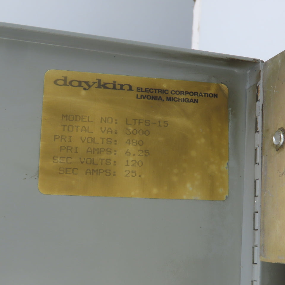 Daykin LTFS-15 Disconnect Transformer Pri 480V Sec 120V 25A Total VA 3000