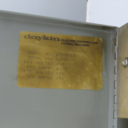 Daykin LTFS-15 Disconnect Transformer Pri 480V Sec 120V 25A Total VA 3000