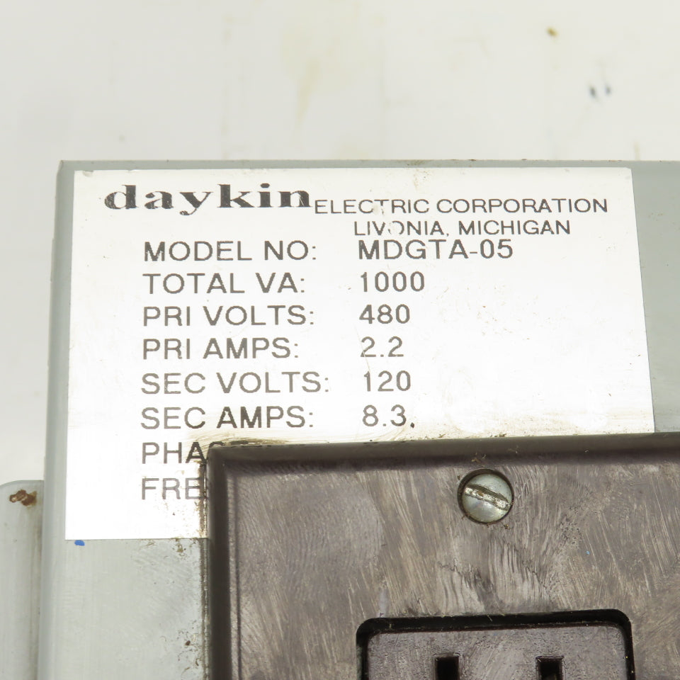 Daykin MDGTA-05 Disconnect Transformer Pri 480V Sec 120V 8.3A Total VA 1000 1PH