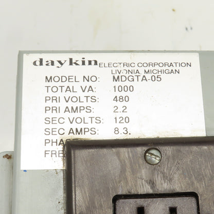 Daykin MDGTA-05 Disconnect Transformer Pri 480V Sec 120V 8.3A Total VA 1000 1PH