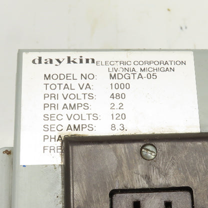 Daykin MDGTA-05 Disconnect Transformer Pri 480V Sec 120V 8.3A Total VA 1000 1PH