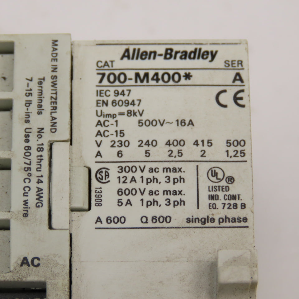 Allen Bradley 700-M400 600V Max Control Relay 4 N/O Contacts 100V Coil