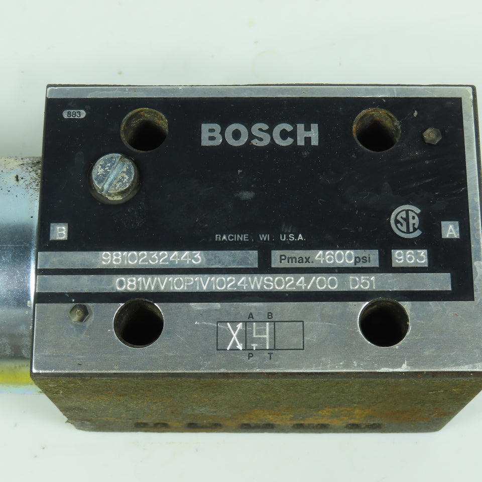 Bosch 081WV10P1V1024WS024/00 D51 Single Solenoid Directional Control Valve 24VDC