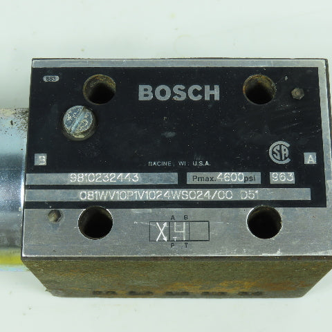 Bosch 081WV10P1V1024WS024/00 D51 Single Solenoid Directional Control Valve 24VDC