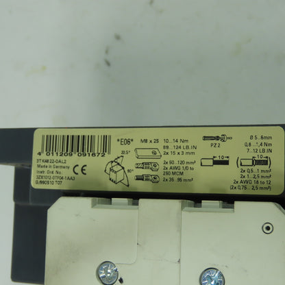 Siemens 3TK4822-0AL2 600V 140A 3-Pole AC Contactor 3Ph 230V 50/60Hz Coil
