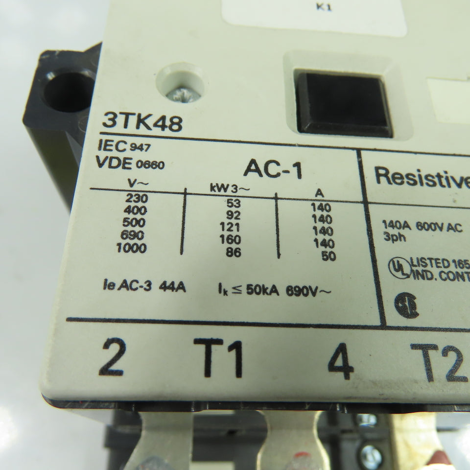 Siemens 3TK4822-0AL2 600V 140A 3-Pole AC Contactor 3Ph 230V 50/60Hz Coil