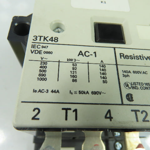 Siemens 3TK4822-0AL2 600V 140A 3-Pole AC Contactor 3Ph 230V 50/60Hz Coil