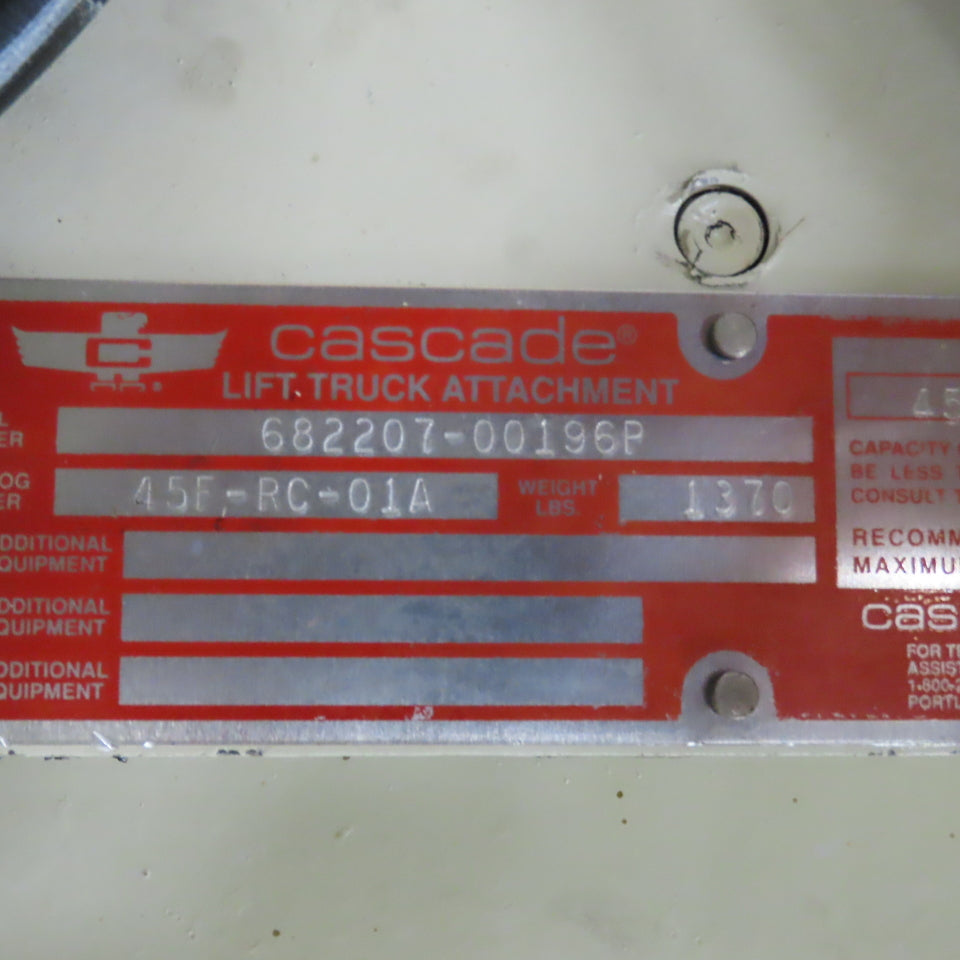 Cascade 45F-RC-01A Paper Roll Clamp Rotator Lift Truck Attachment 4500Lb Cap