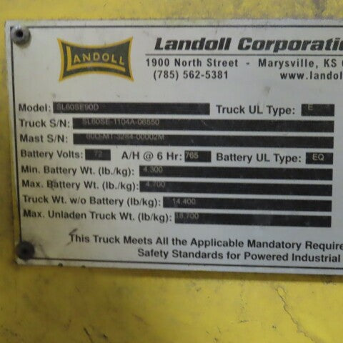 Landoll Drexel SL60SE90D 6000LB 3-Stage Swing Mast Electric Forklift 72V 1543 Hr