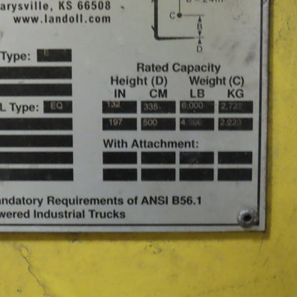 Landoll Drexel SL60SE90D 6000LB 3-Stage Swing Mast Electric Forklift 72V 1543 Hr