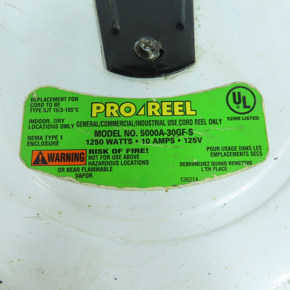 Pro-Reel 5000A-30GF-S 14' Auto Retractable Extension Cord Reel 10 Amp 125V 1PH