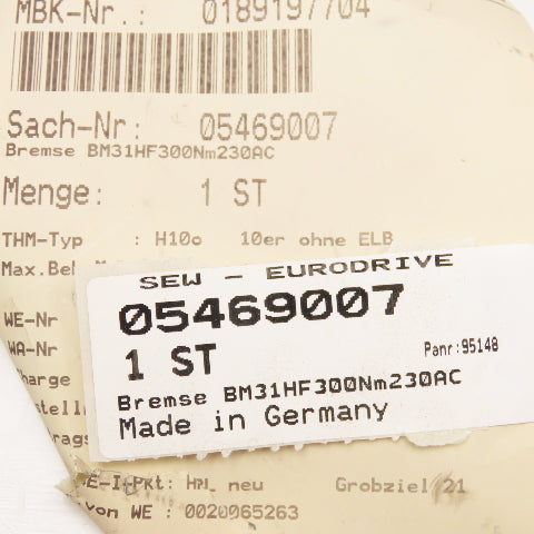 Sew BM31HF300Nm230AC 300Nm 230V Coil Motor Brake Disassembled See Photos