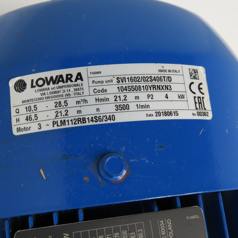 Lowara SVI1602/02S406T/D 4kW 3530RPM 380-690V 50/60Hz Vertical Centrifugal Pump