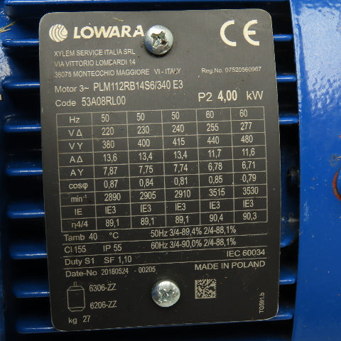 Lowara SVI1602/02S406T/D 4kW 3530RPM 380-690V 50/60Hz Vertical Centrifugal Pump