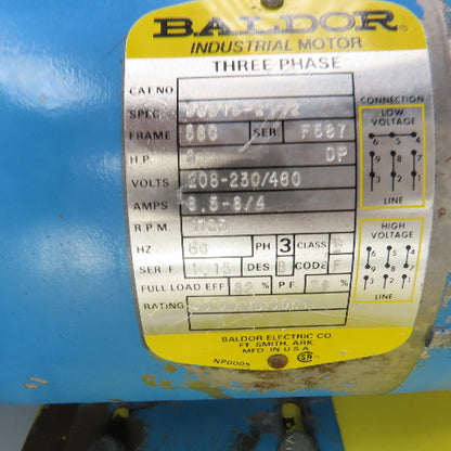 Fenner Baldor 3HP 2.5 Gallon Hydraulic Power Pump Unit 208-230/460V 3PH 1725RPM