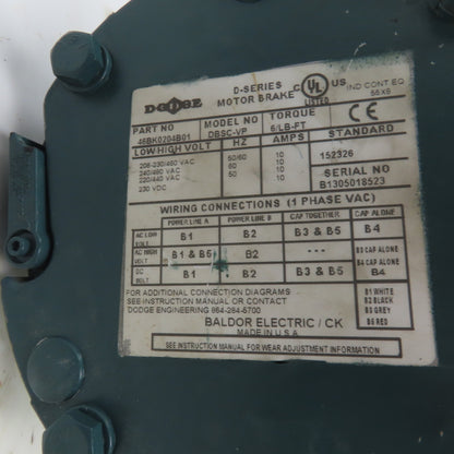 Tigear 20S15L 15:1 Left Hand Gear Reducer 1HP 3PH 116RPM Out Brake 46BK0204B01