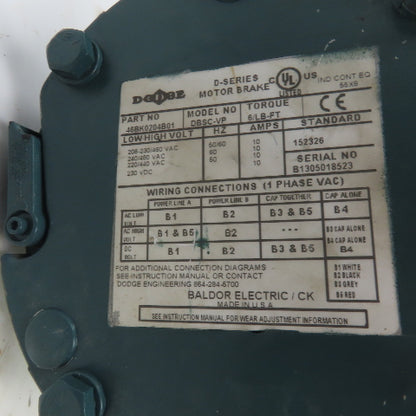 Tigear 20S15L 15:1 Left Hand Gear Reducer 1HP 3PH 116RPM Out Brake 46BK0204B01