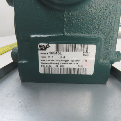 Tigear 20S15L 15:1 Left Hand Gear Reducer 1HP 3PH 116RPM Out Brake 46BK0204B01