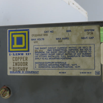 Square D CF2308GETBMB 800 Amp Busway End Tap Box 600V 3P 3 Wire "Missing Parts"
