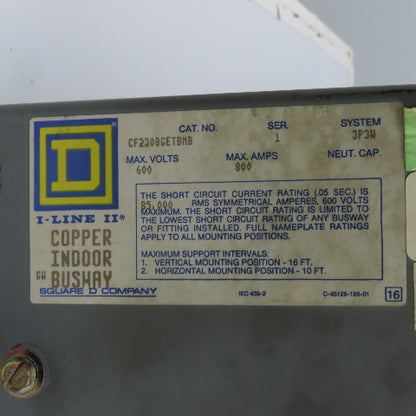 Square D CF2308GETBMB 800 Amp Busway End Tap Box 600V 3P 3 Wire "Missing Parts"
