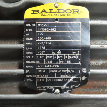 Baldor M4400T 100HP AC Electric Motor 1775RPM 230/460V 3PH 405T Frame